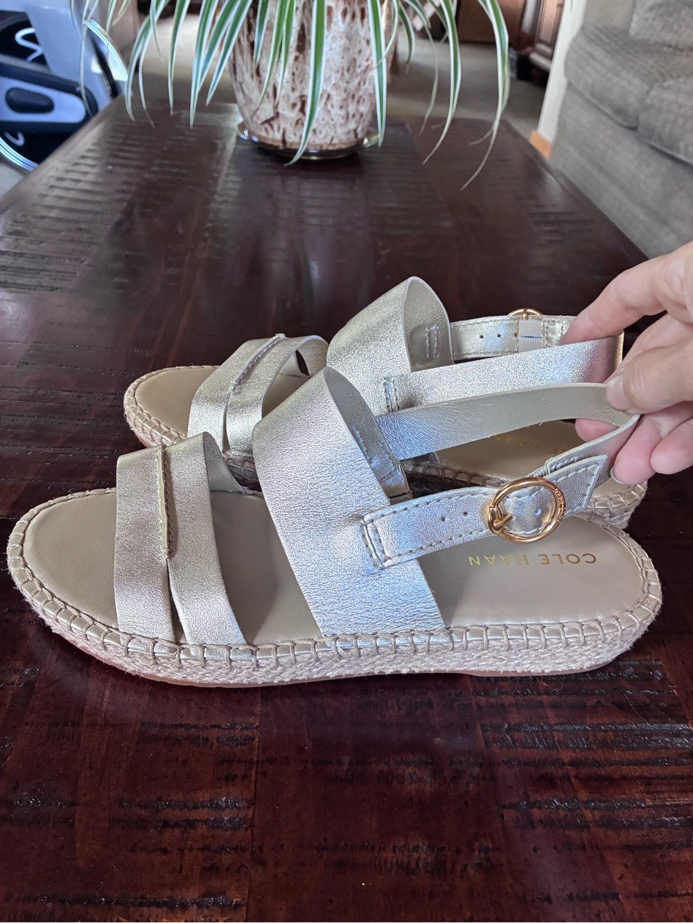 Cole Haan Metallic Gold Leather Espadrille Sandals